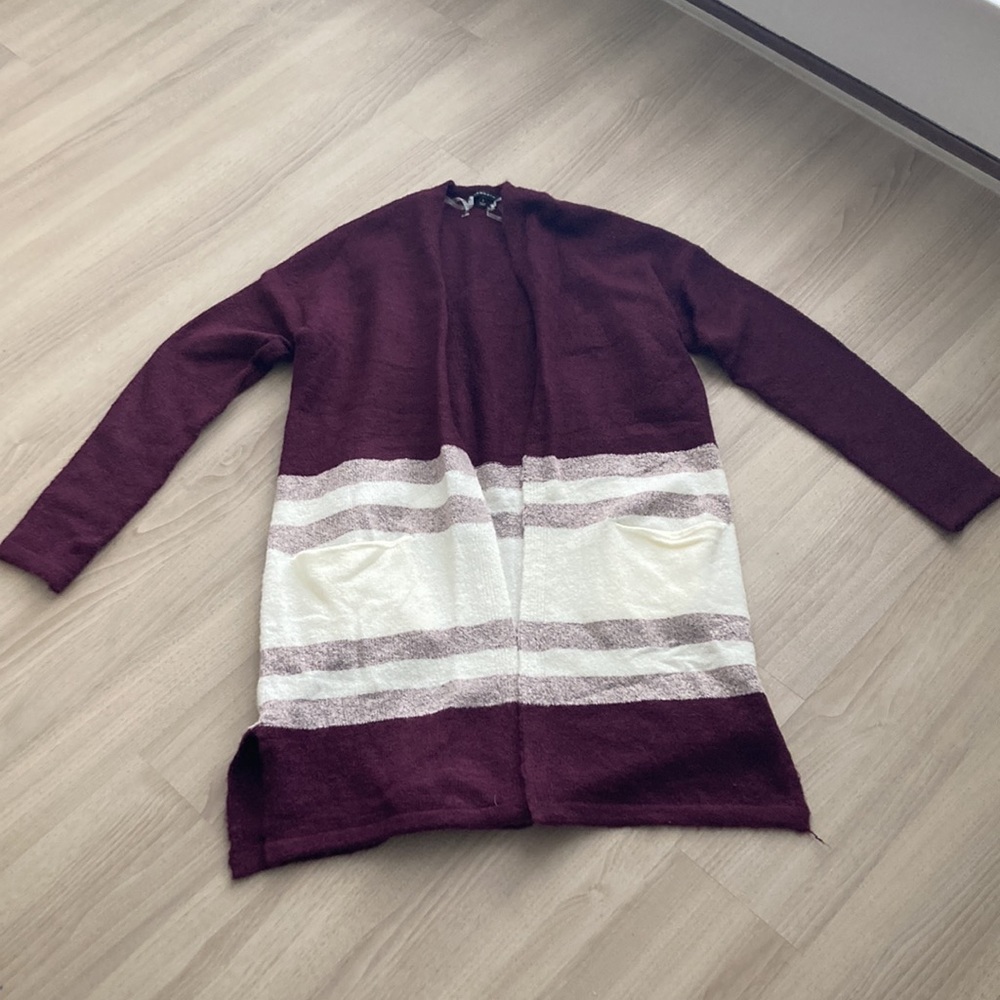 Stripped Blocked Cardigan (Small Wine)